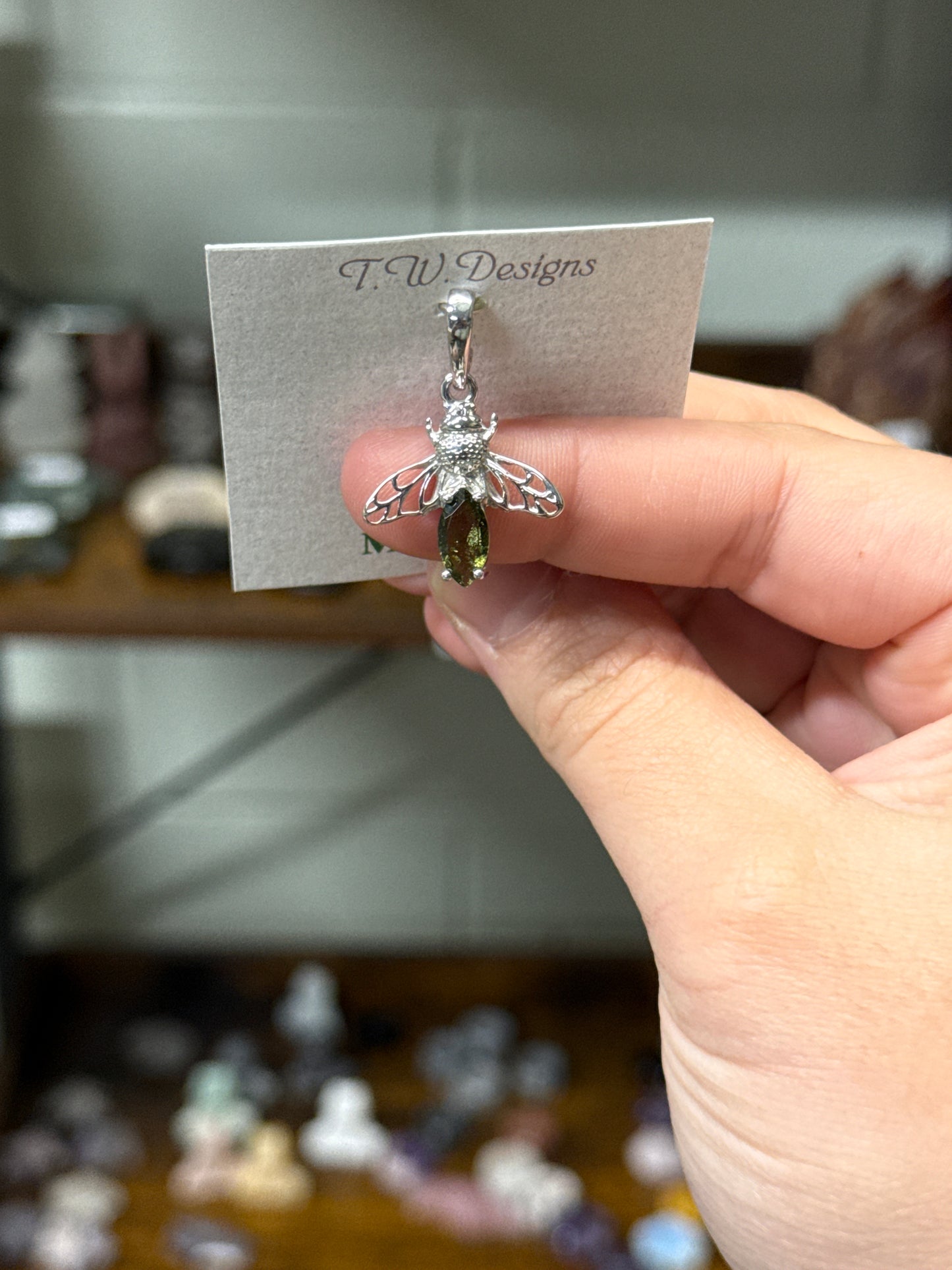 Faceted Moldavite Bee Pendant