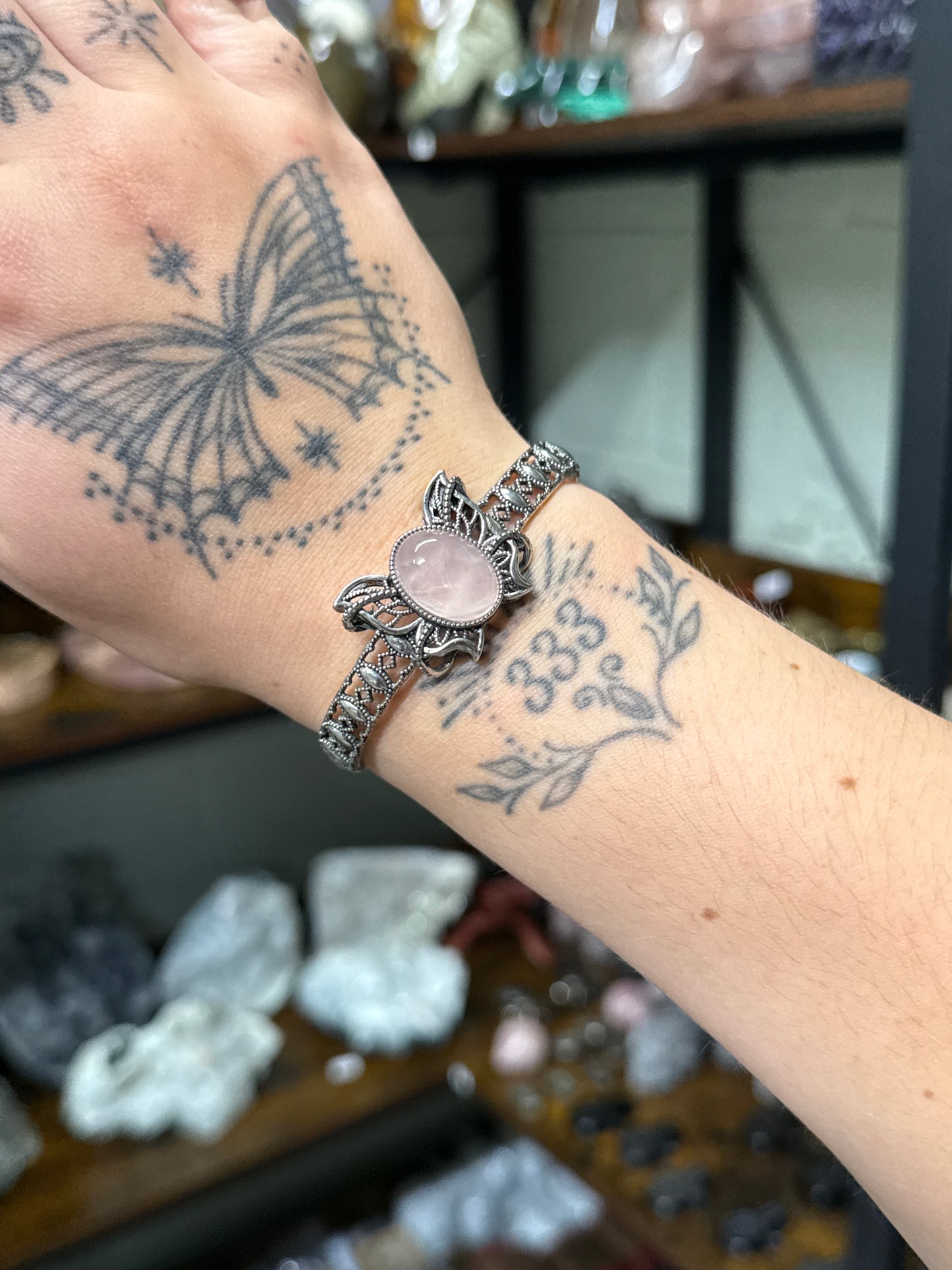 Rose Quartz Butterfly Bangle