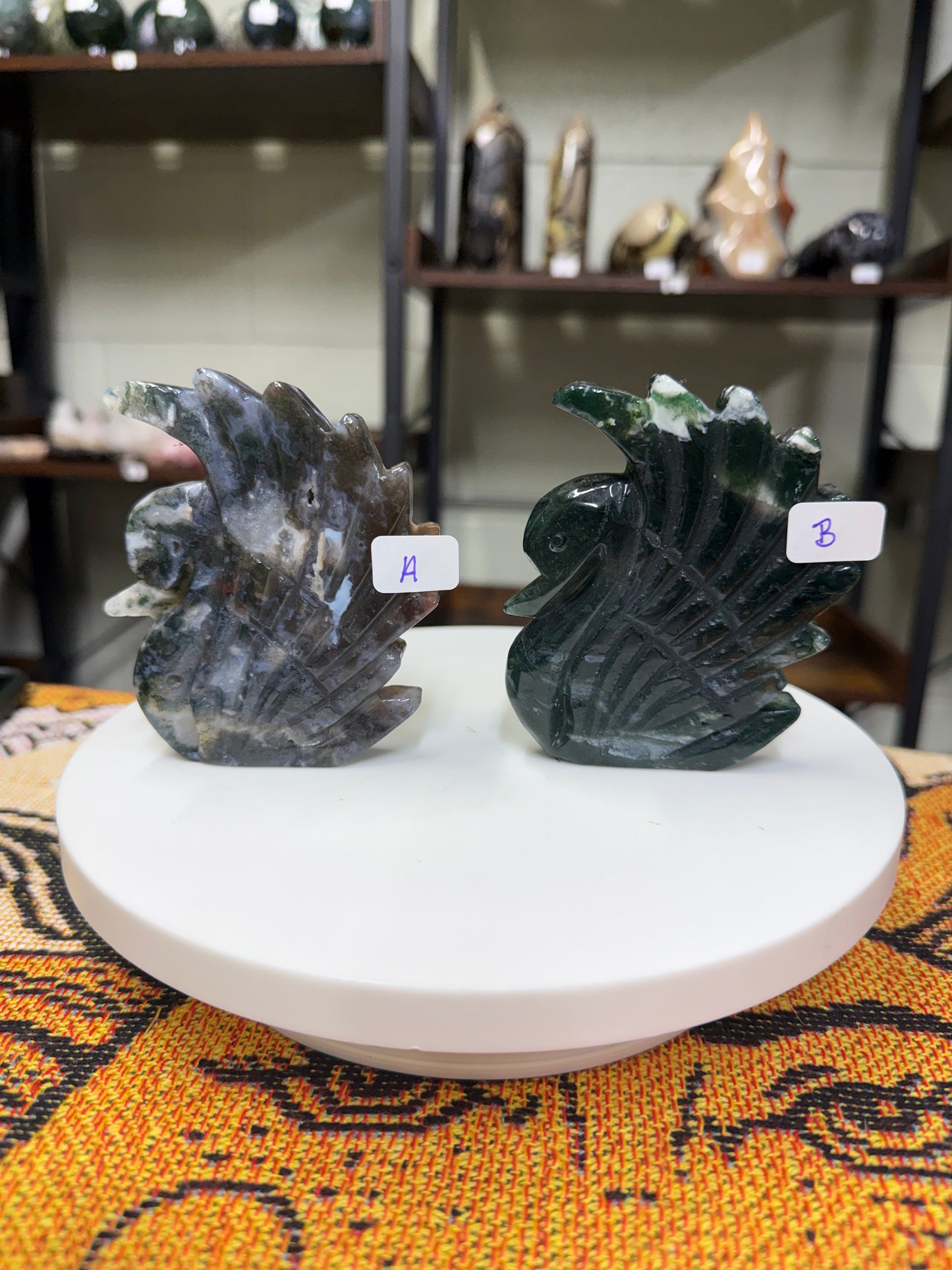 Moss Agate Swans