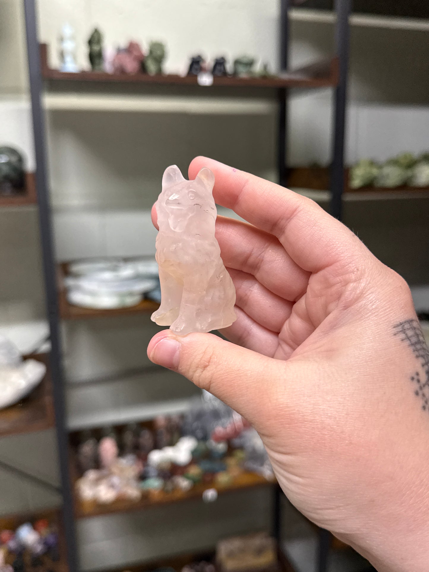 Rose Quartz Dog Carving