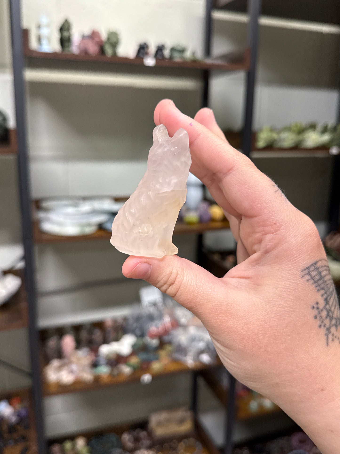 Rose Quartz Dog Carving