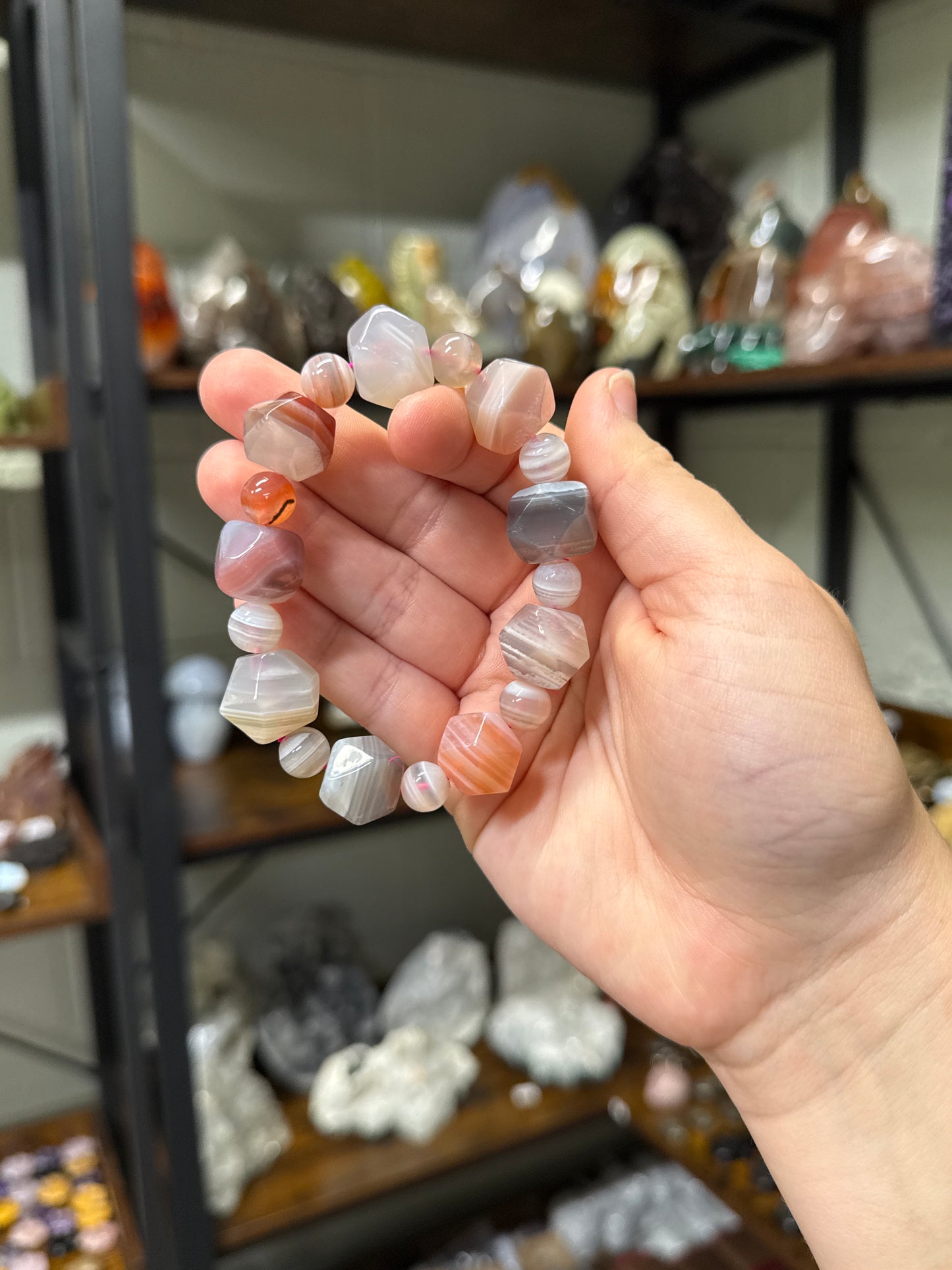 Chunky Faceted Pink Botswana Agate Bracelet
