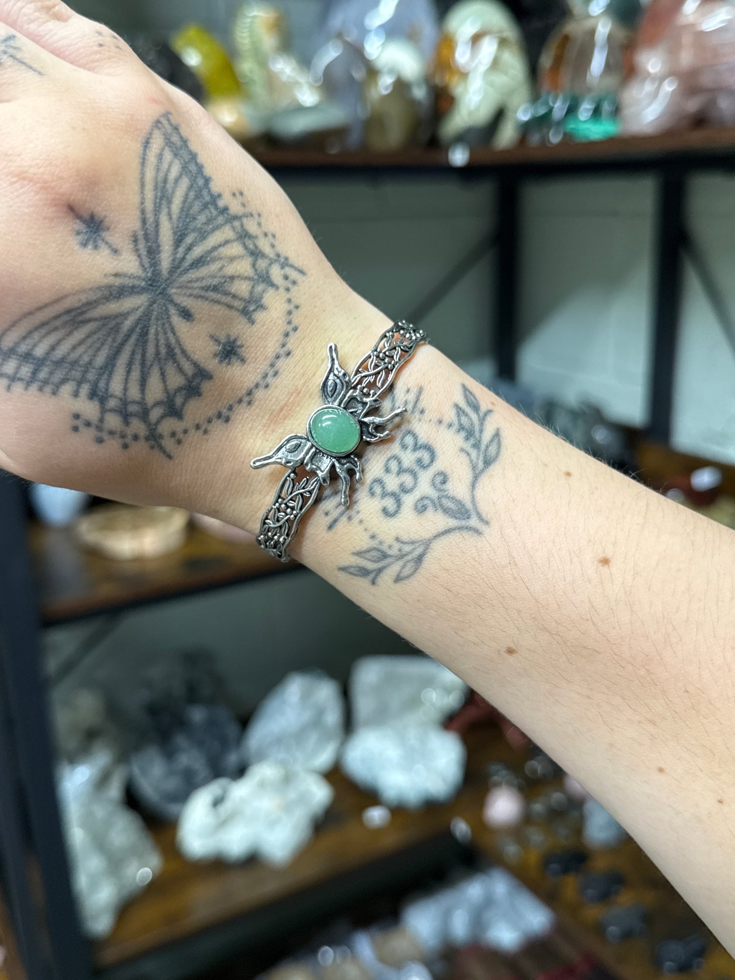 Green Aventurine Butterfly Bangle