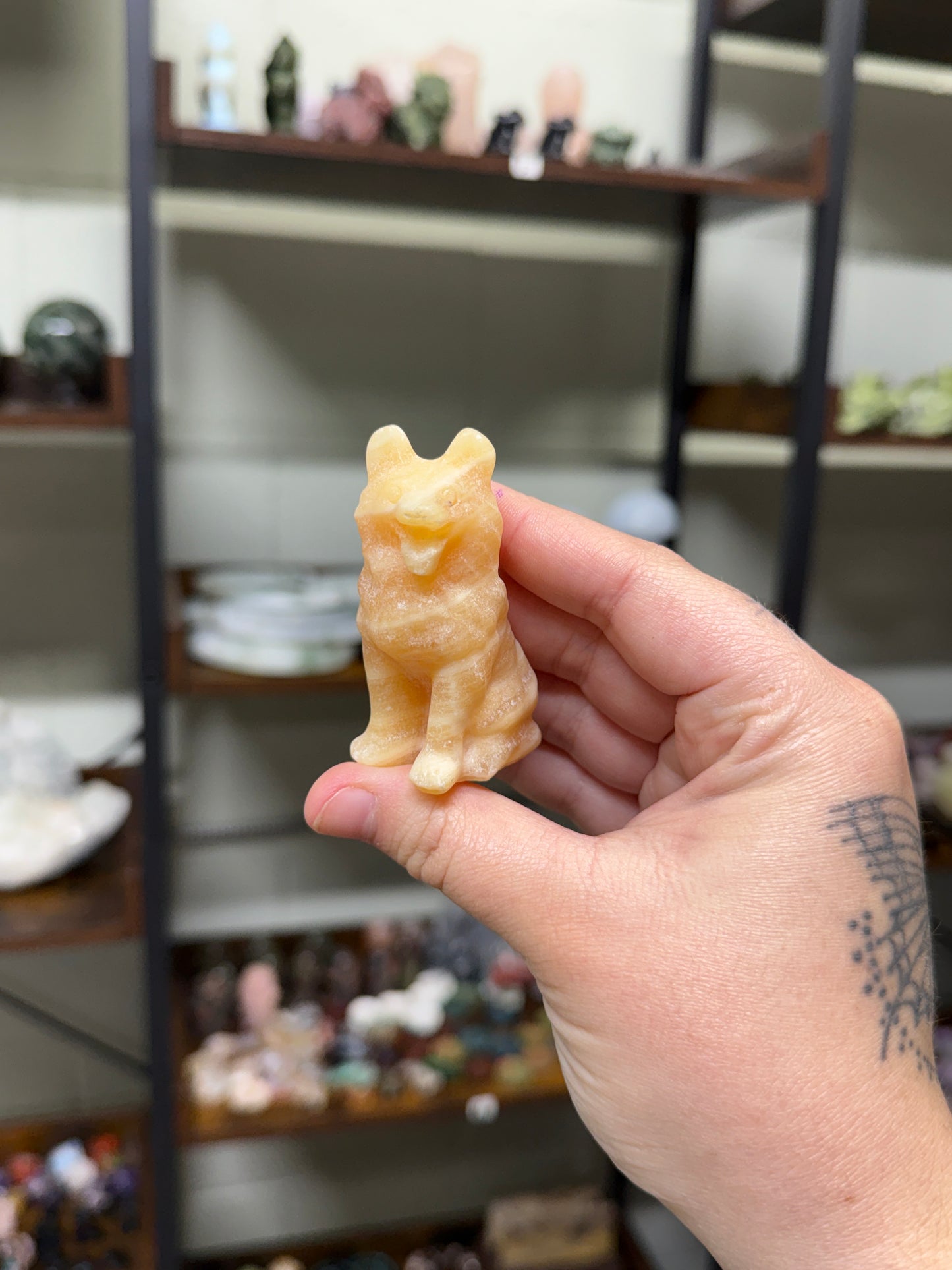 Calcite Dog Carving