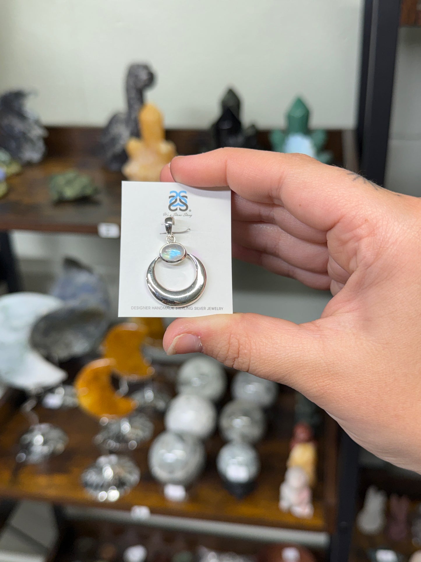 Moonstone Moon Pendant