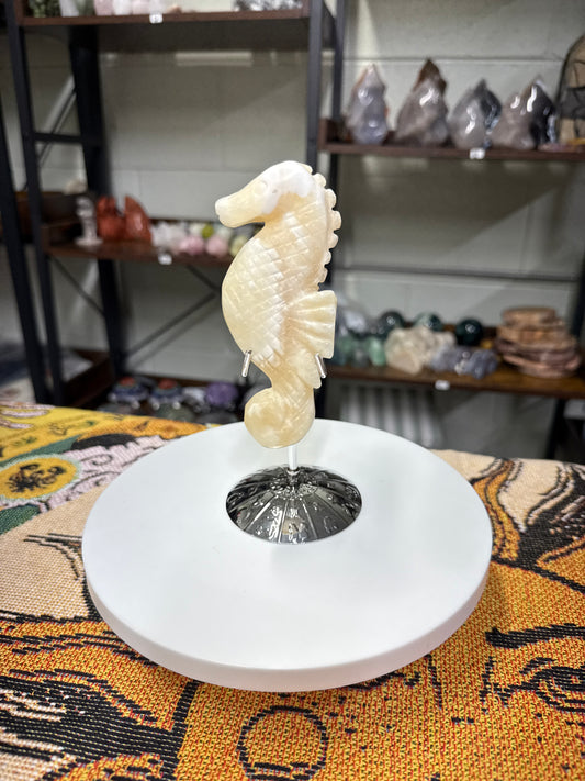 Yellow Calcite Seahorse on Stand