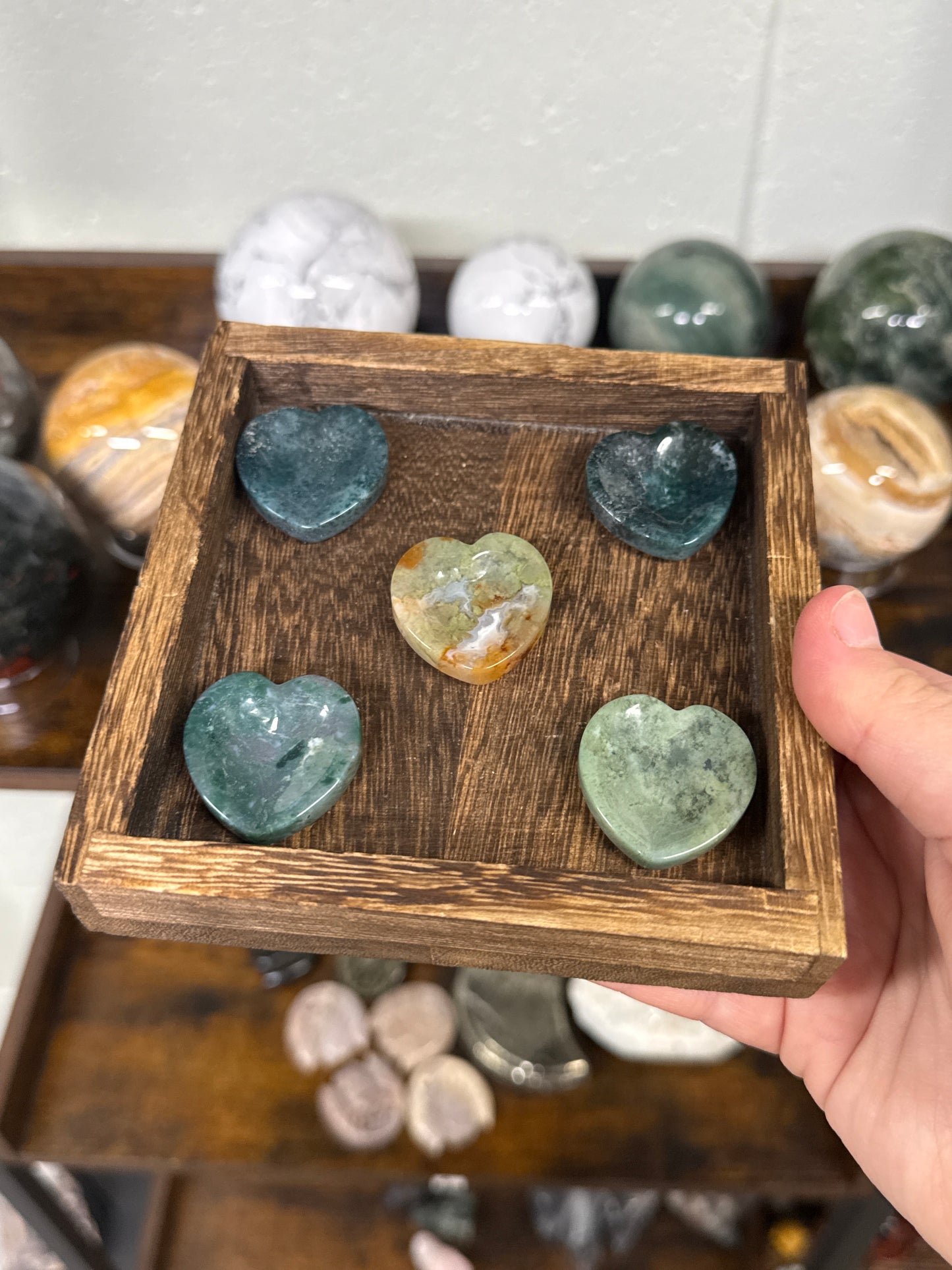 Moss Agate Mini Heart Bowls