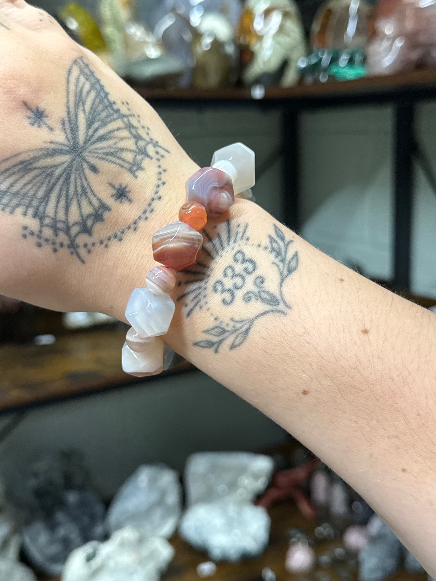 Chunky Faceted Pink Botswana Agate Bracelet