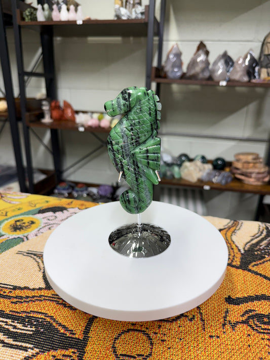 Ruby in Zoisite Seahorse on Stand