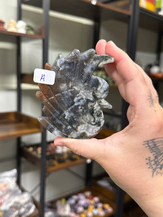 Moss Agate Swans