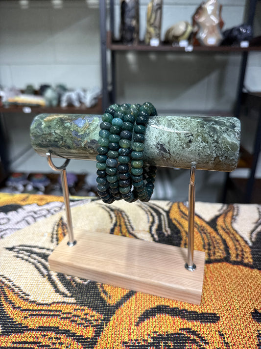 Green Moss Agate Rondel Bead Bracelets