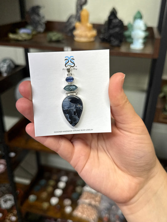 Pietersite/Topaz/Kyanite Pendant