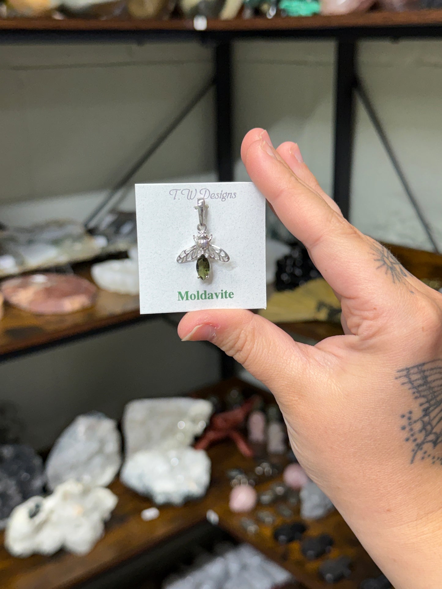 Faceted Moldavite Bee Pendant