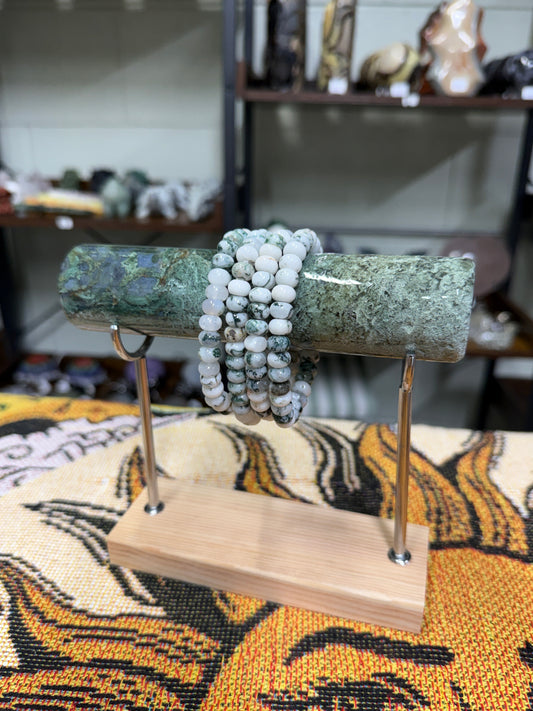 Tree Agate Rondel Bead Bracelets