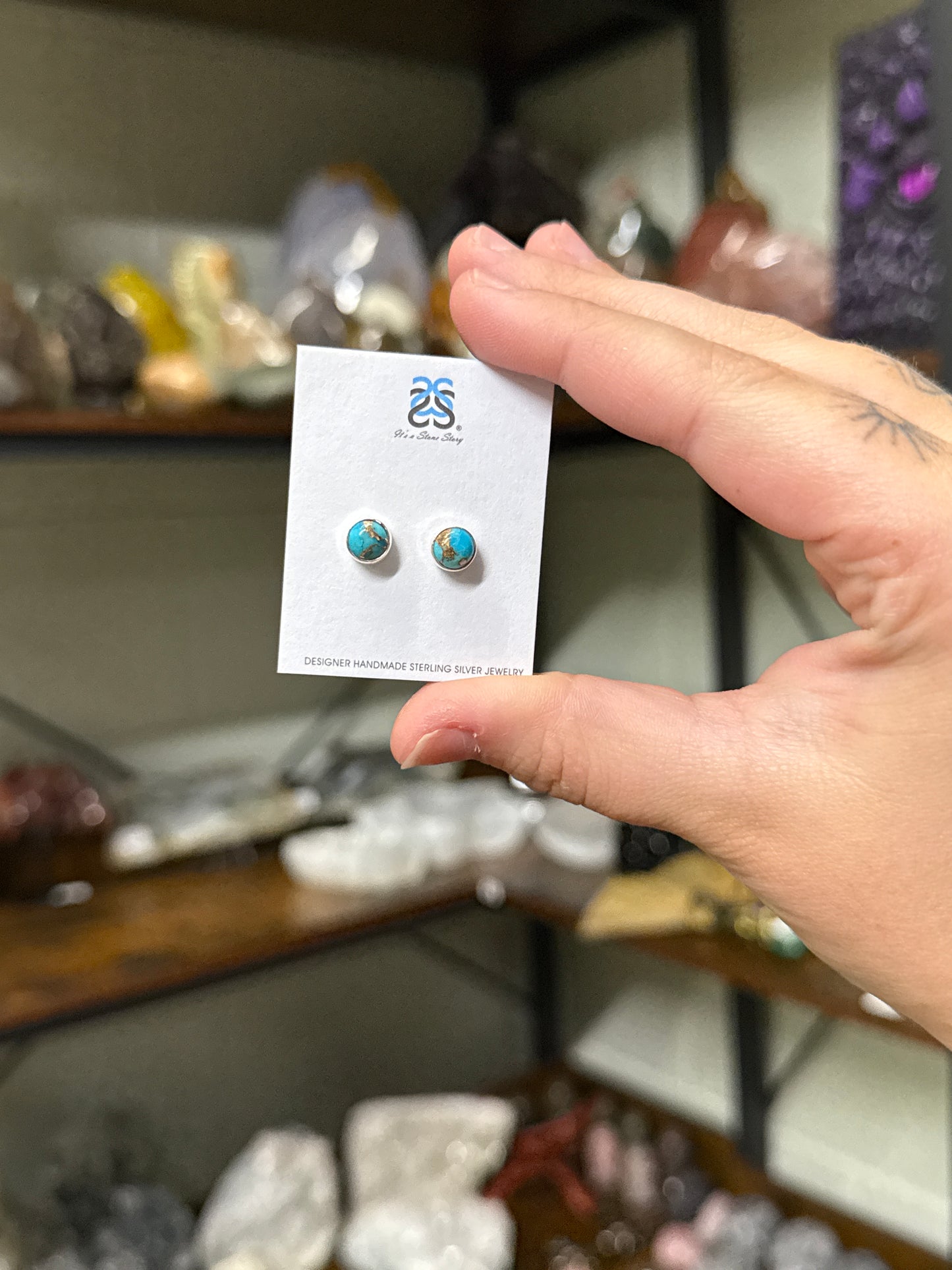 Blue Copper Turquoise Stud Earrings