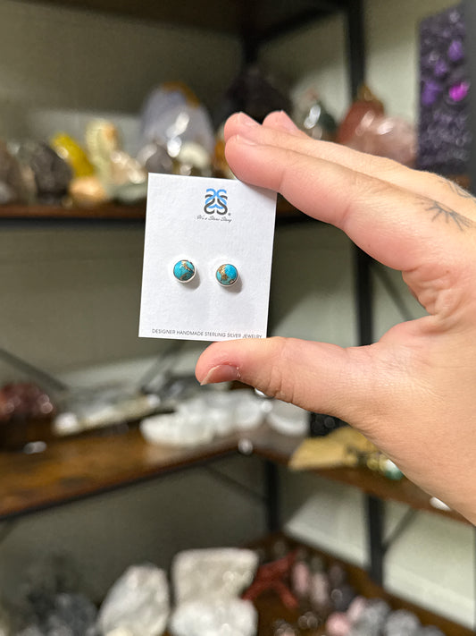 Blue Copper Turquoise Stud Earrings