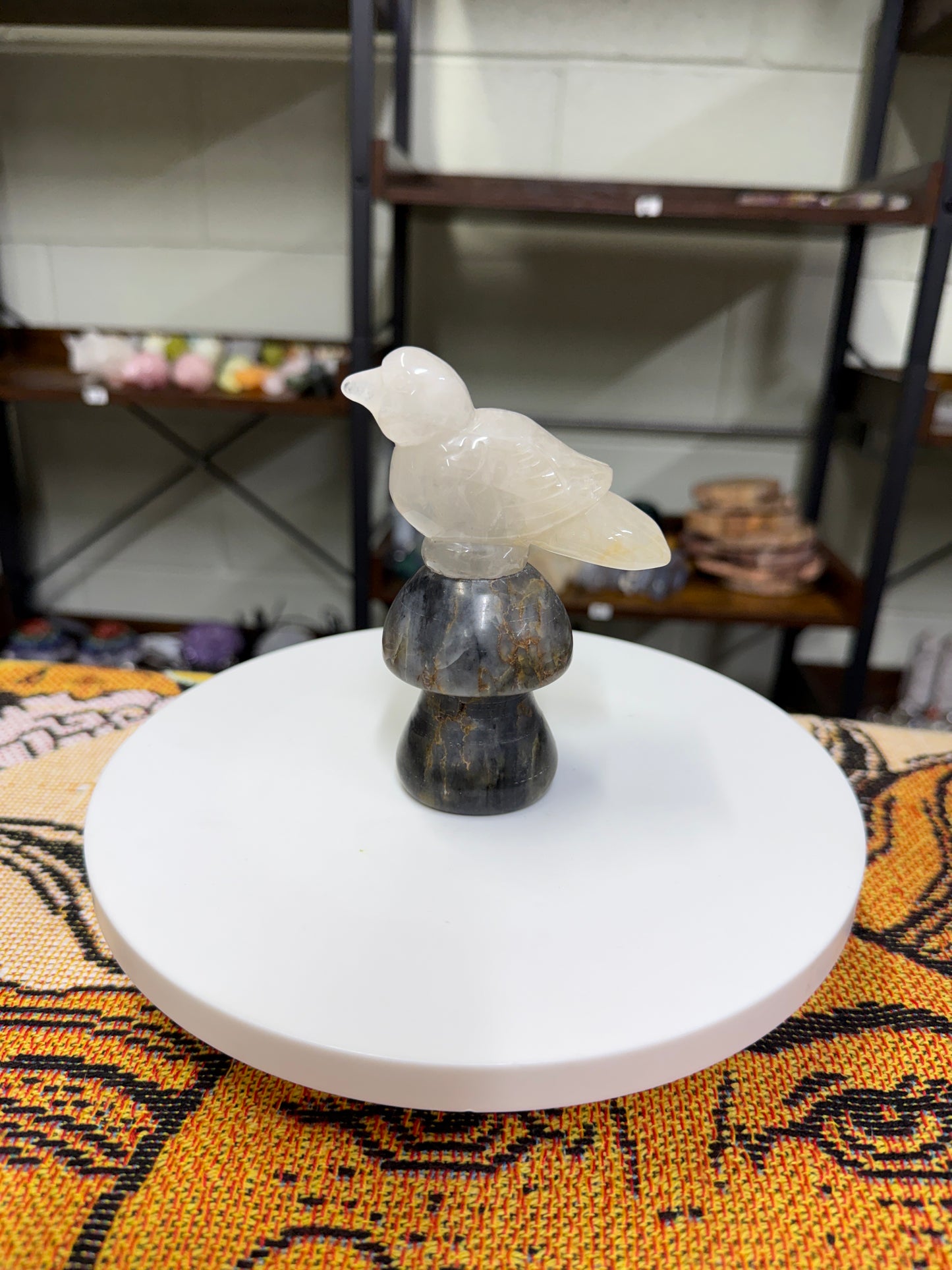 Clear Quartz Bird on Mushroom