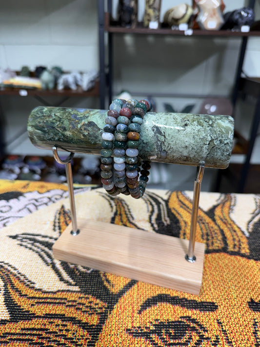 Moss Agate Rondel Bead Bracelets