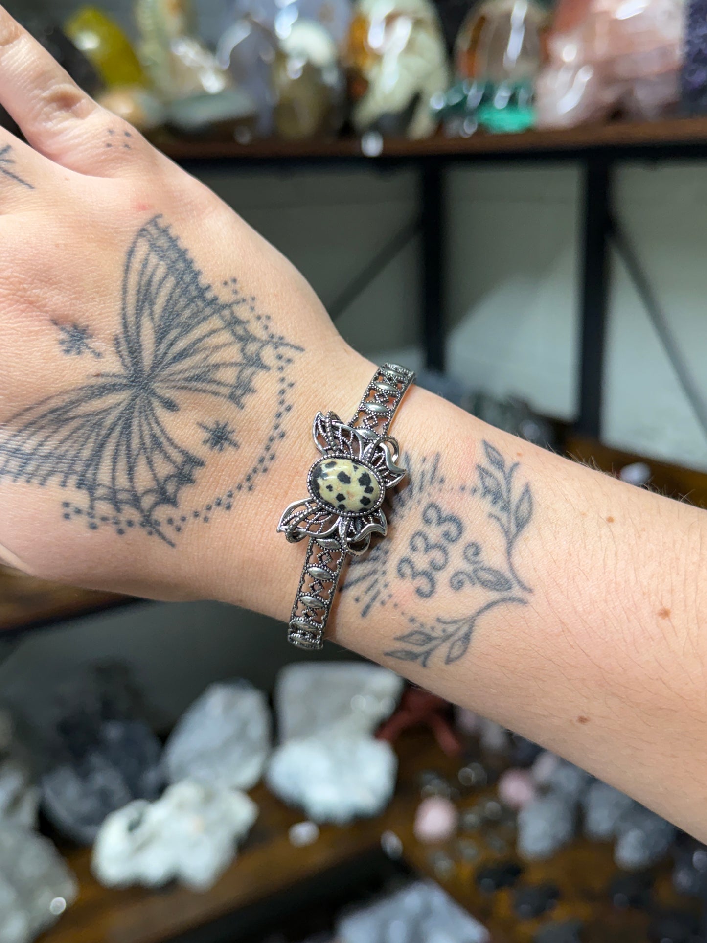 Dalmation Jasper Butterfly Bangle