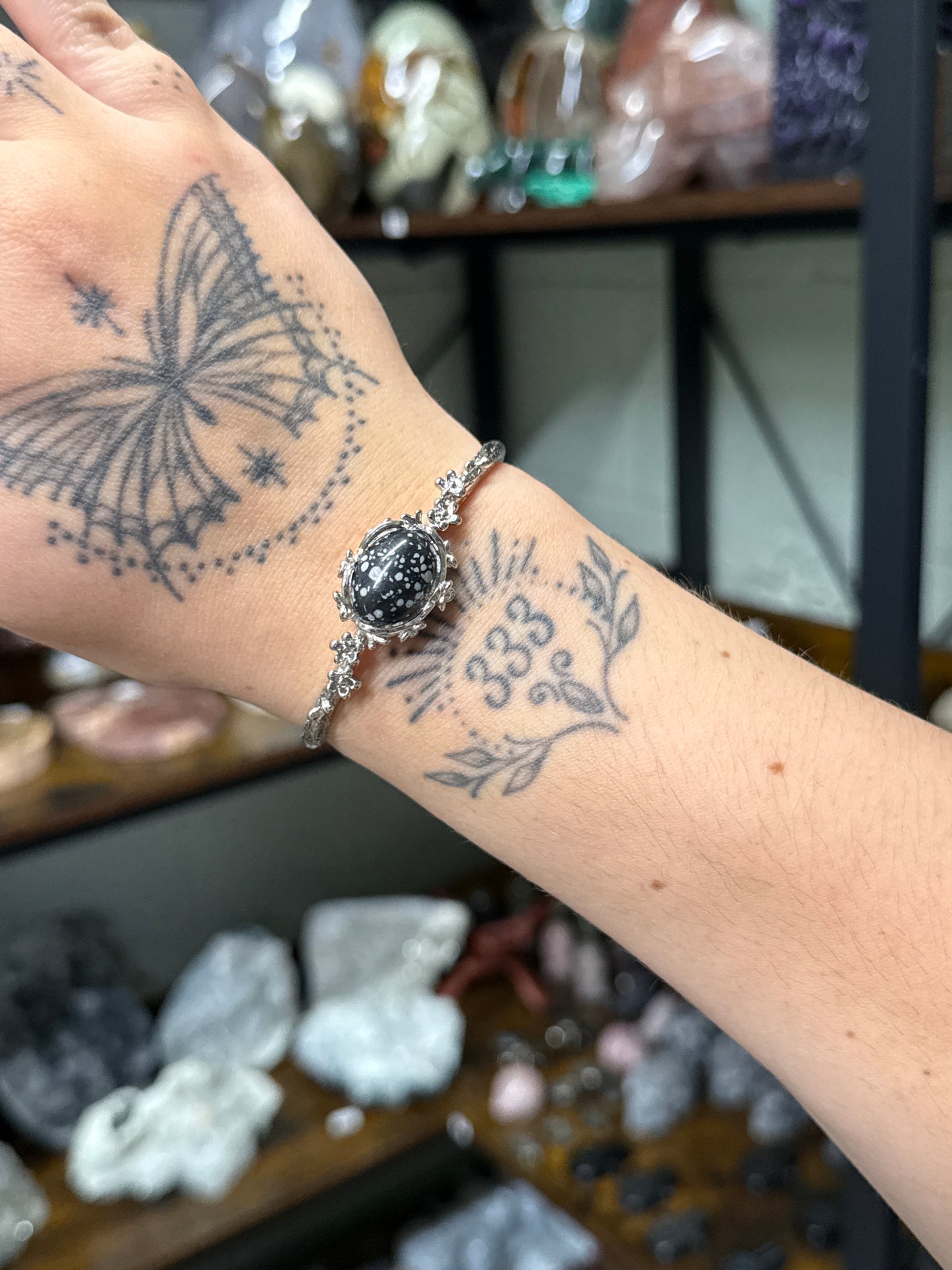 Snowflake Obsidian Bangle